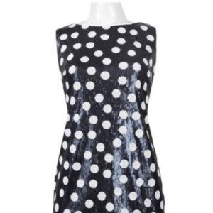 Polka Dot Navy White Cocktail Sequin Shift Dress NWT! Wedding Holiday Going Out